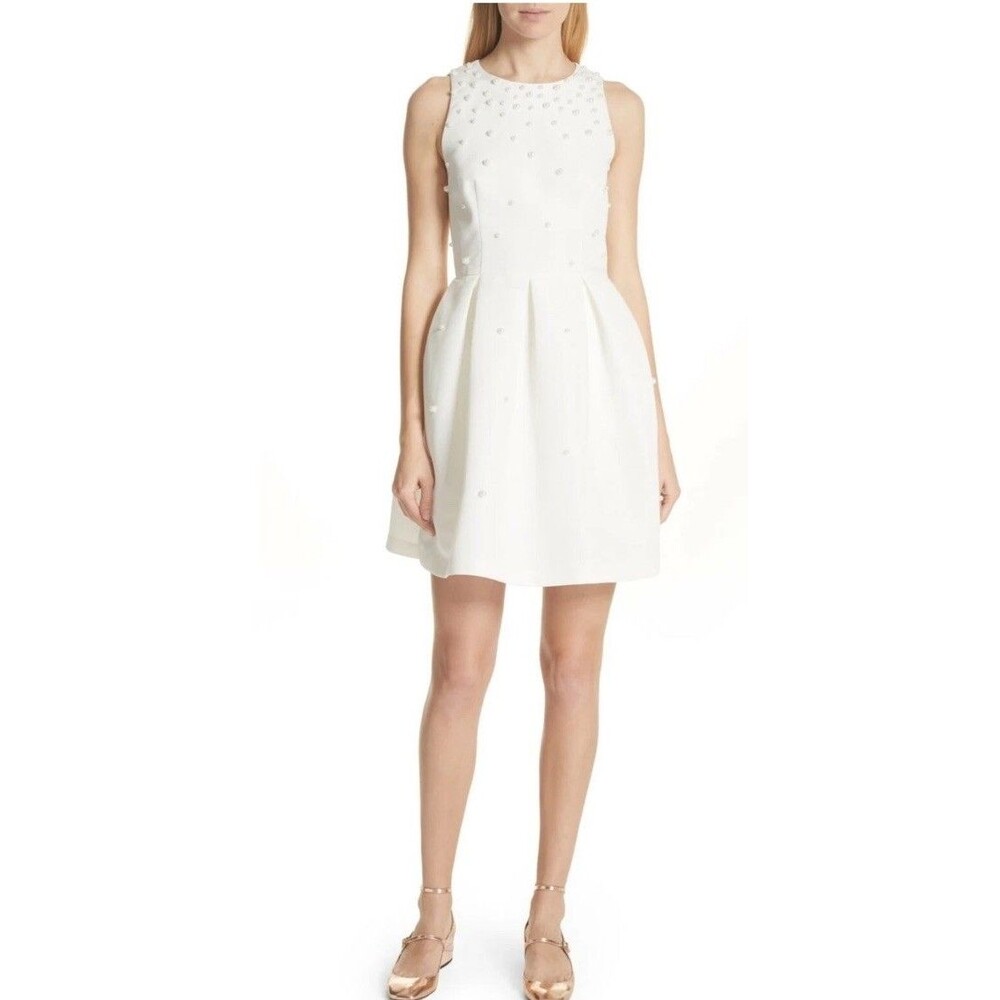 Ted Baker Milliea Pearl Embellished Skater Dress Natural TB White Bridal Size 4